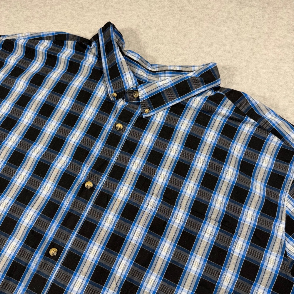 KingSize Button Down Shirt Men 7XL Blue Plaid Short Sleeve Big & Tall
